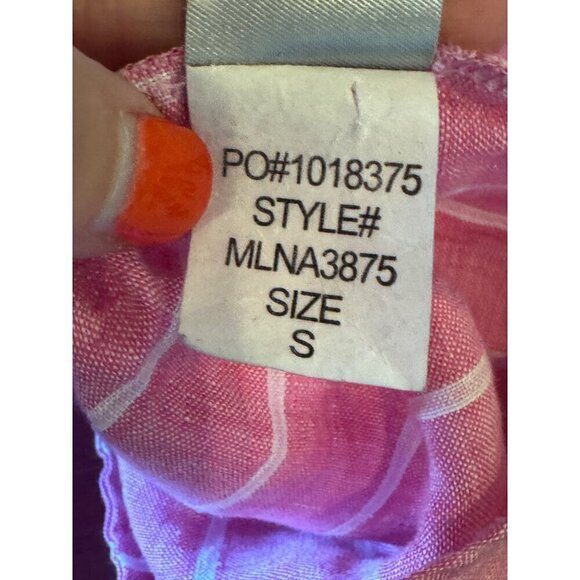 NYDJ Shirt Women Small Pink‎ And White Striped Collared Linen Pullover - Picture 11 of 11